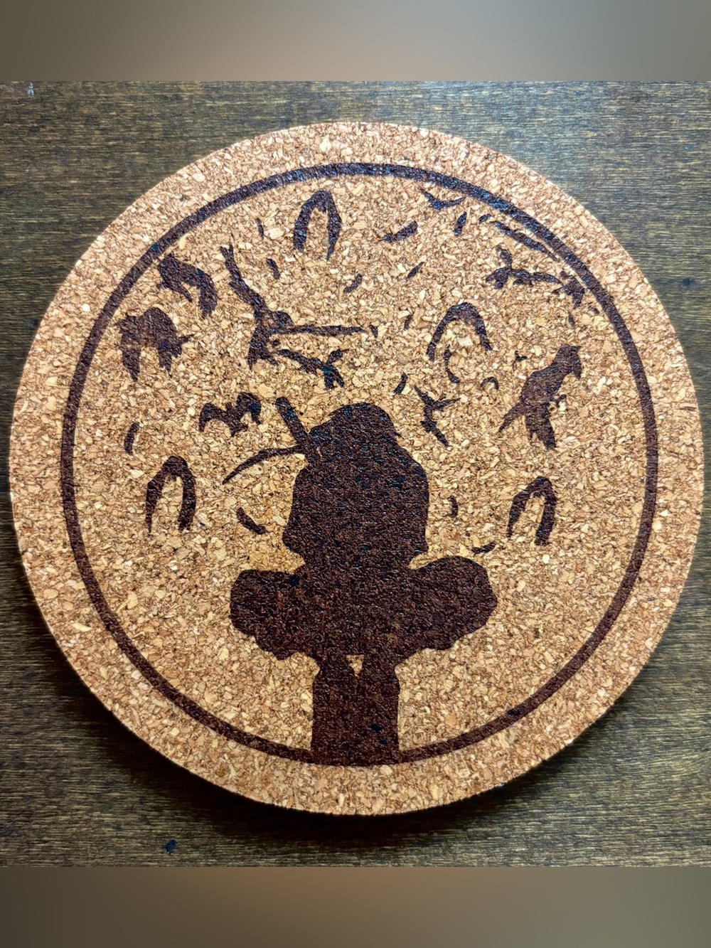 Naruto Itachi Uchiha Silhouette Laser Engraved Cork Coaster